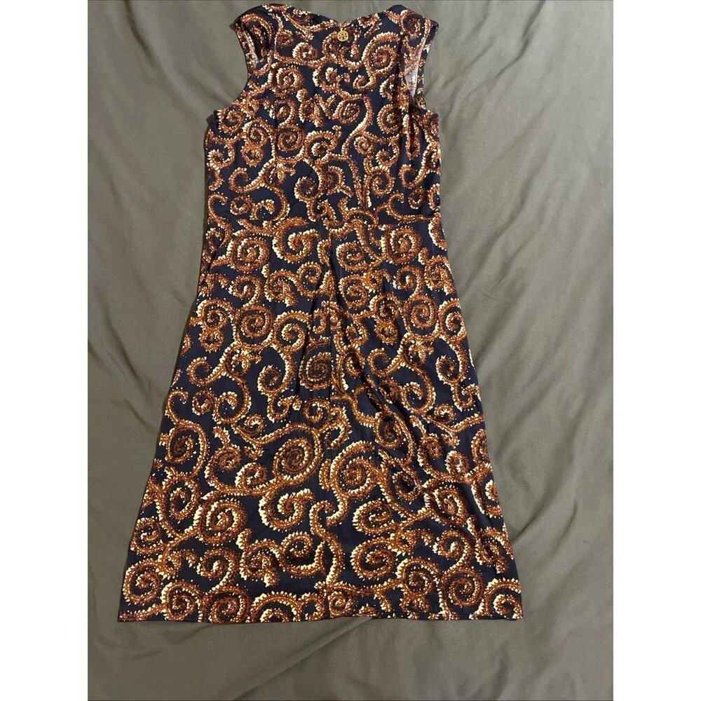 Tory Burch Rust Navy Paisley Silk Jersey Sleeveless Dress Zipper Medium